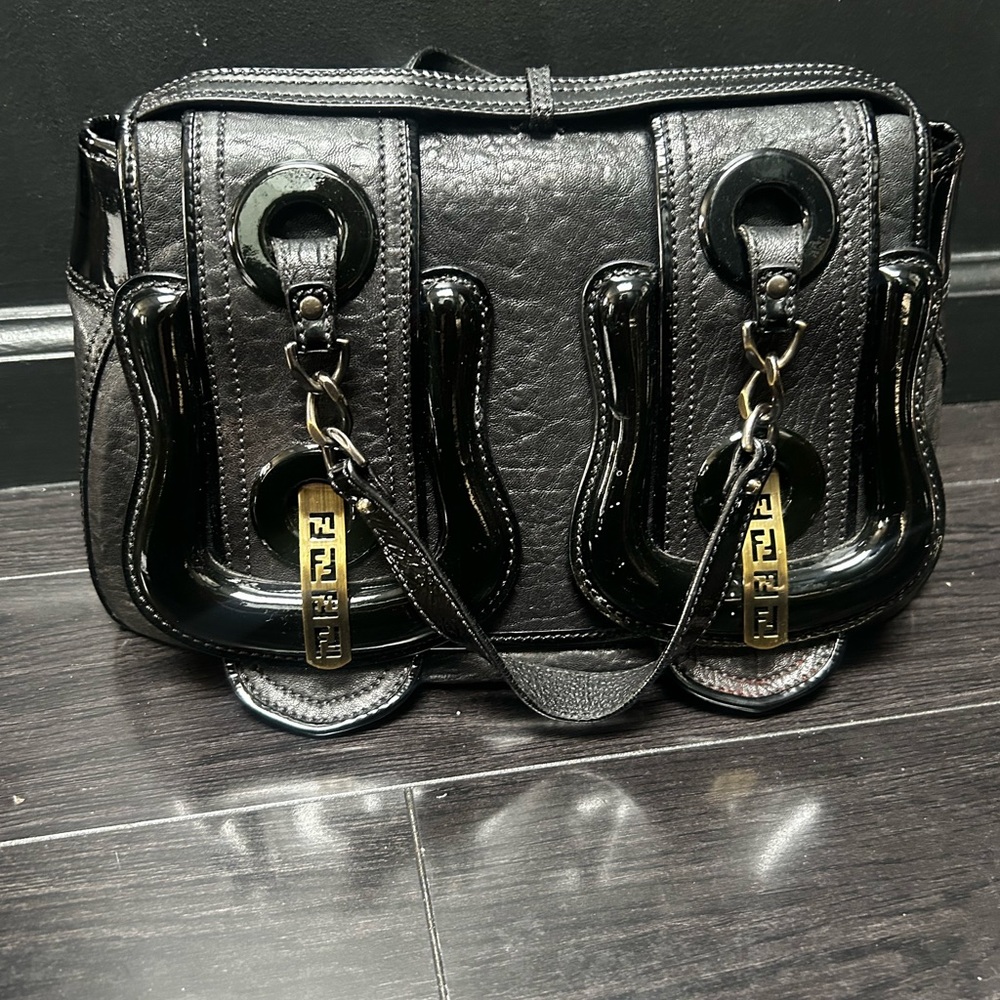 Fendi Black Leather Handbag with Gold Accents